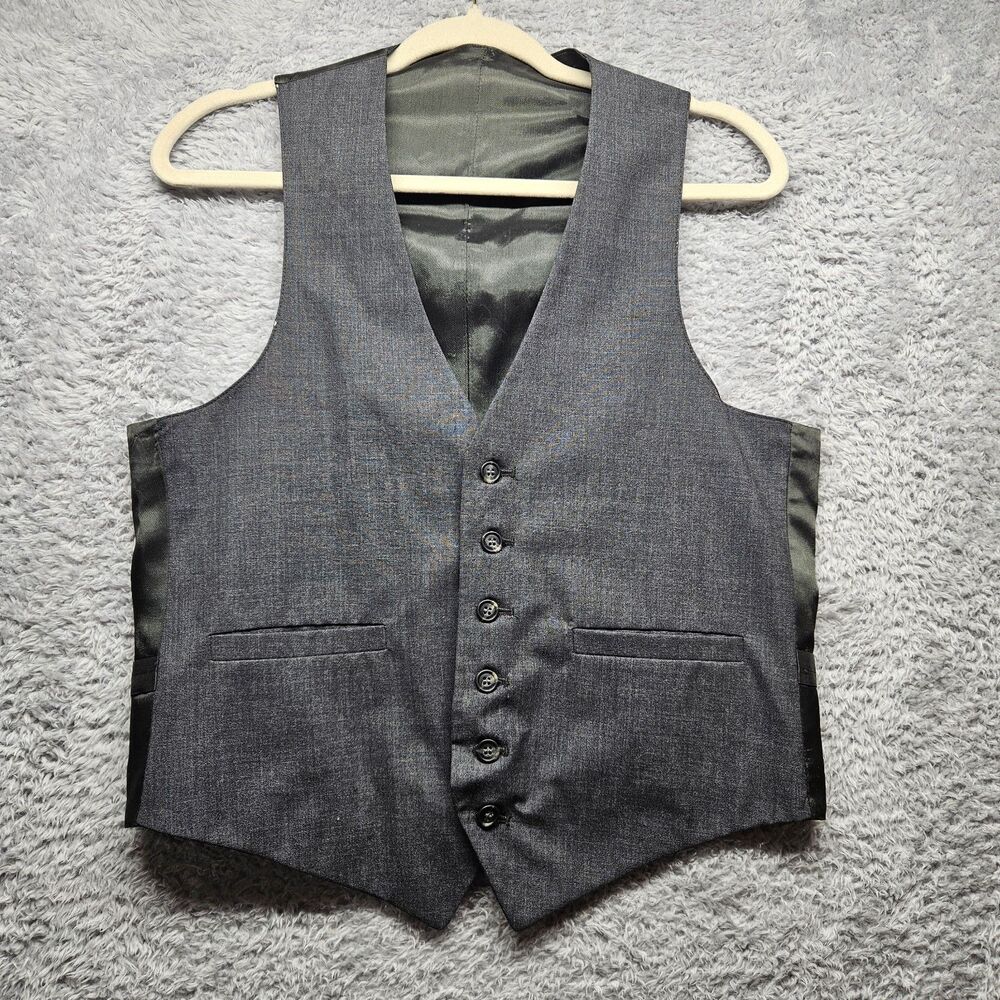 Oscar de la Renta Mens Gray Wool Waistcoat Vest Size Medium